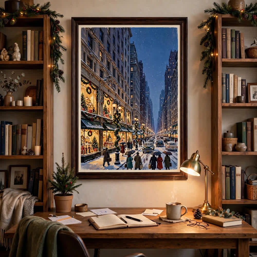Fifth Avenue Christmas Windows — Vintage Winter Landscape Poster