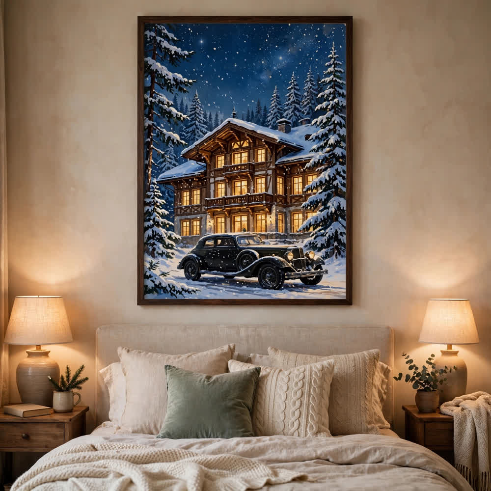 The Grand Hotel at Christmas — Vintage Winter Landscape Poster