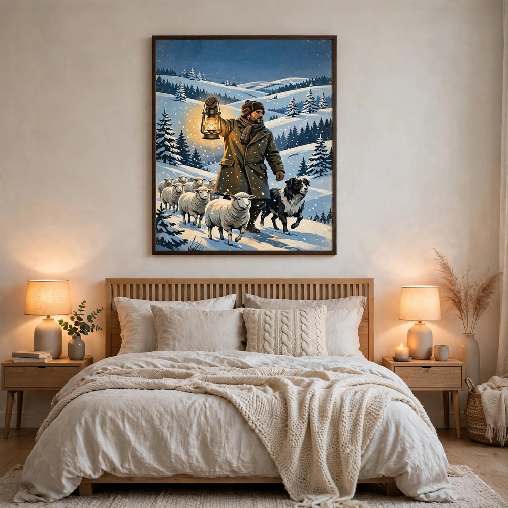 The Winter Shepherd — Vintage Winter Landscape Poster