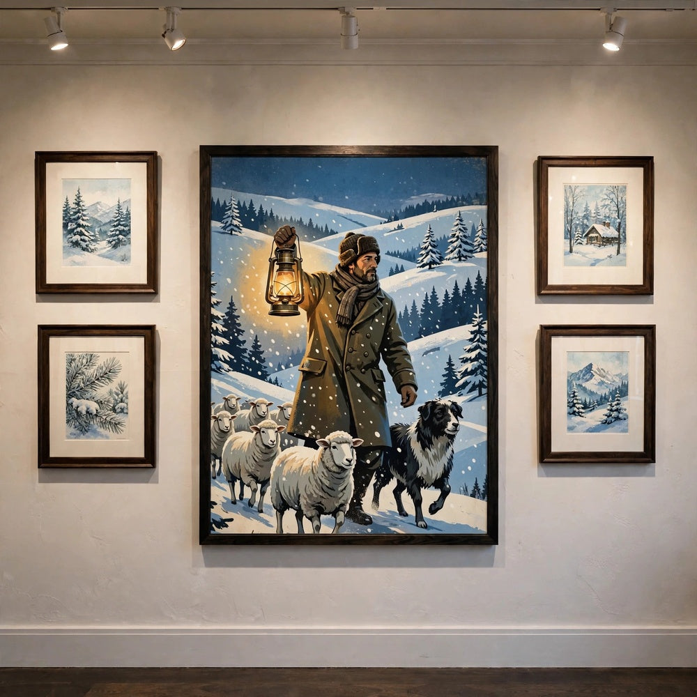 The Winter Shepherd — Vintage Winter Landscape Poster