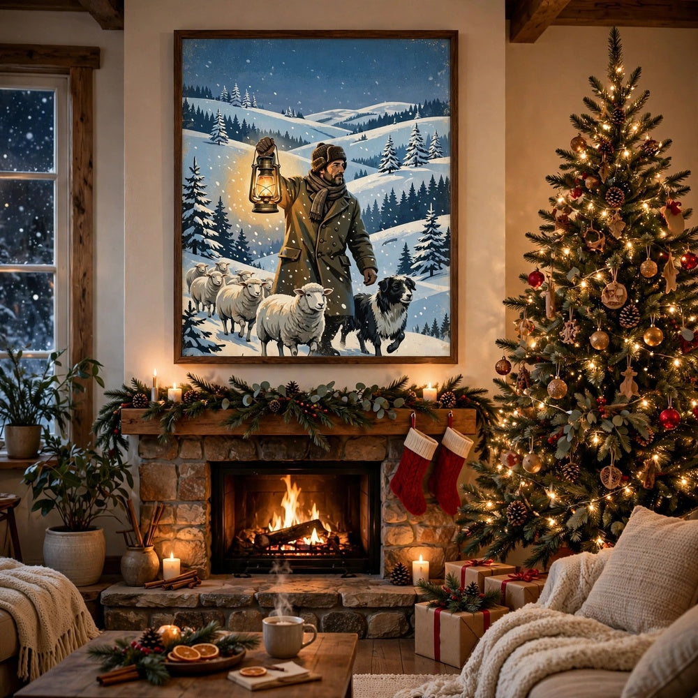 The Winter Shepherd — Vintage Winter Landscape Poster
