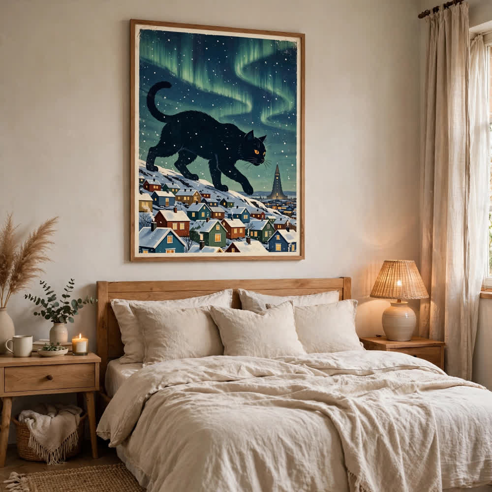 The Yule Cat of Iceland — Vintage Winter Landscape Poster
