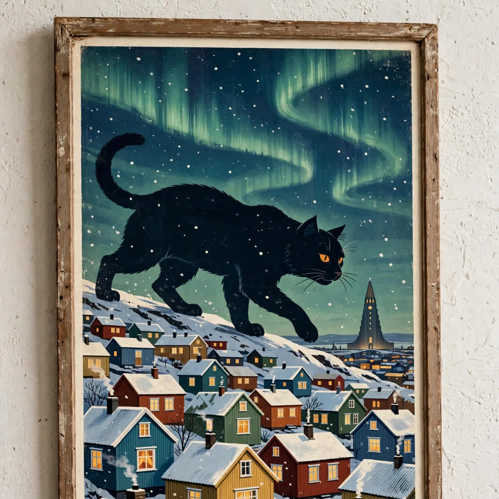 The Yule Cat of Iceland — Vintage Winter Landscape Poster