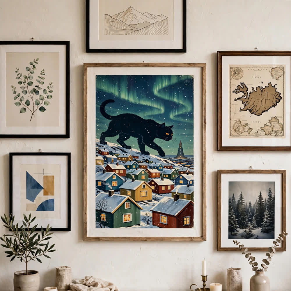 The Yule Cat of Iceland — Vintage Winter Landscape Poster