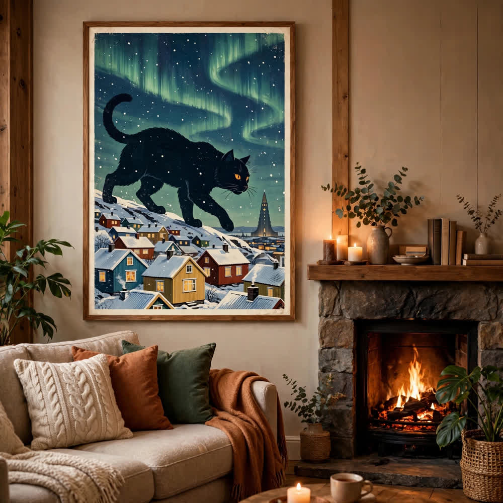 The Yule Cat of Iceland — Vintage Winter Landscape Poster