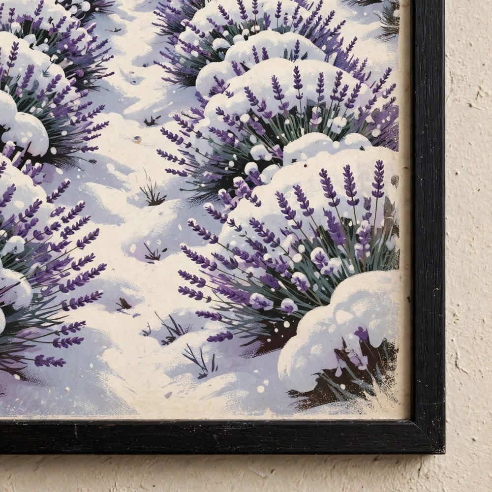 Lavender Snowfall vintage winter poster mockup