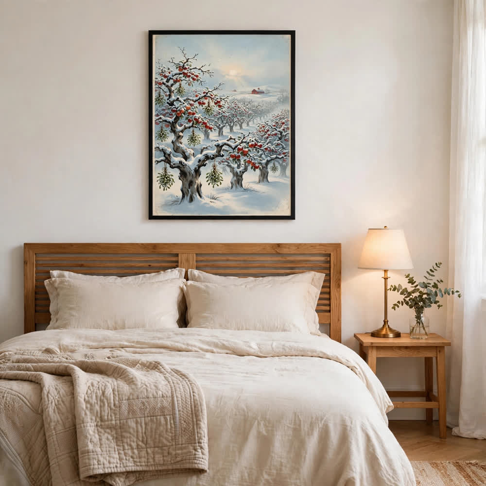 Snowy Apple Orchard at Christmas — Vintage Winter Landscape Poster