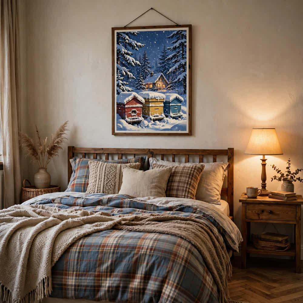 The Snowy Apiary — Vintage Winter Landscape Poster
