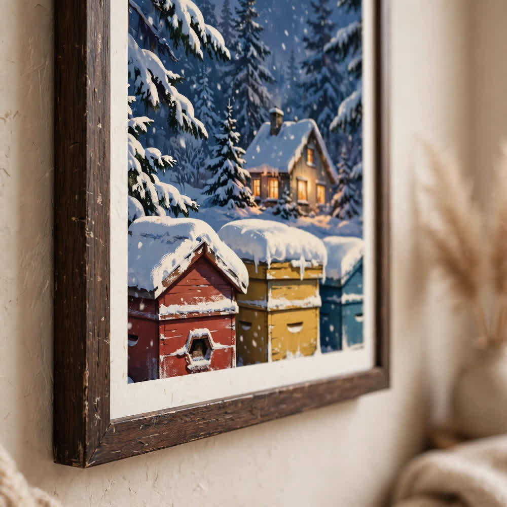 The Snowy Apiary — Vintage Winter Landscape Poster