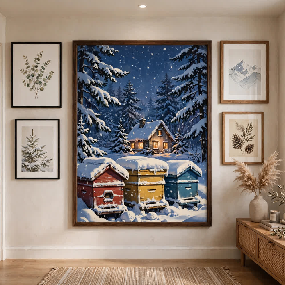 The Snowy Apiary — Vintage Winter Landscape Poster