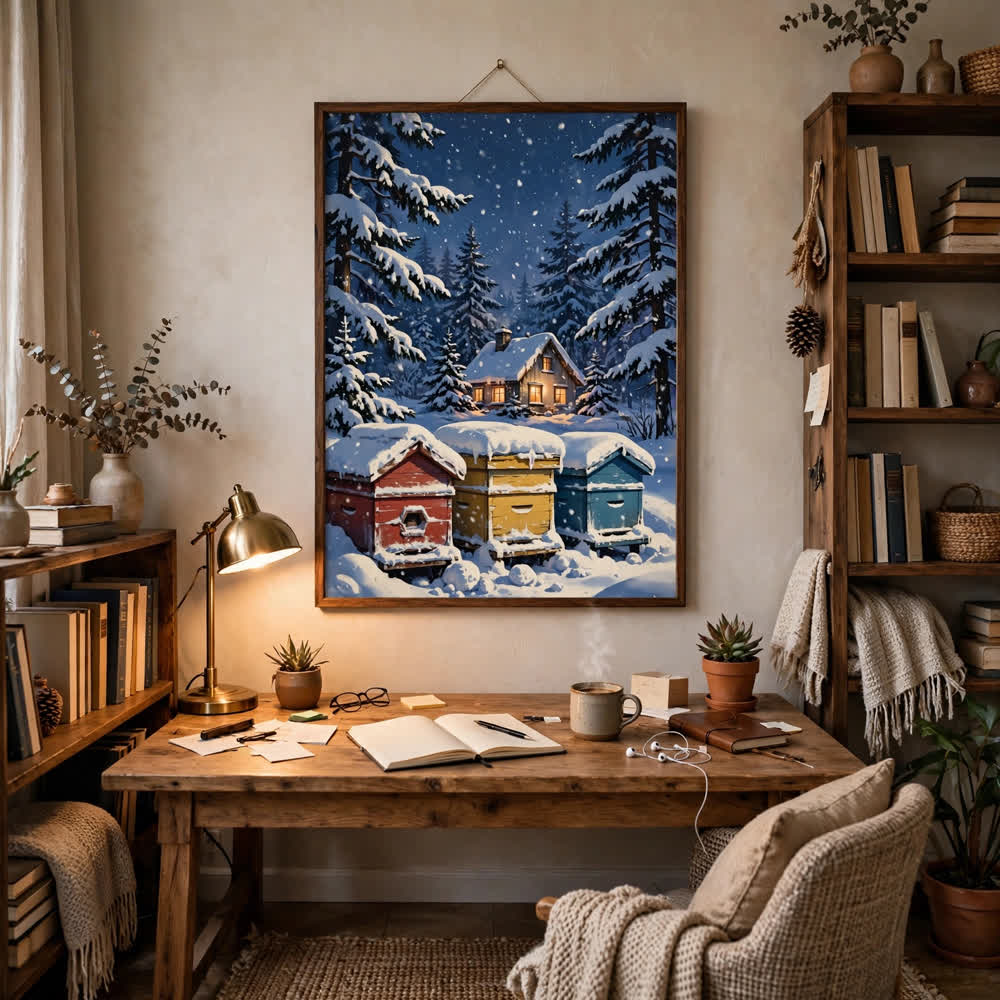 The Snowy Apiary — Vintage Winter Landscape Poster