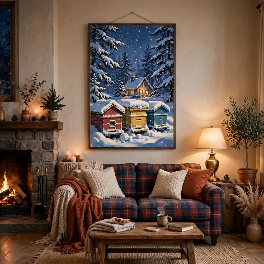The Snowy Apiary — Vintage Winter Landscape Poster