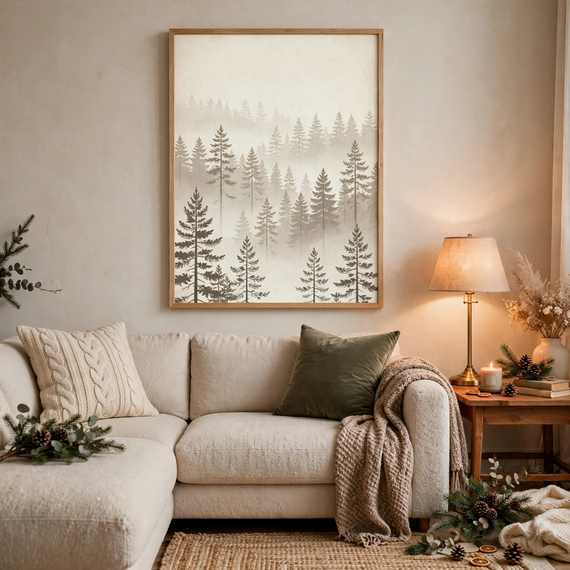 Silent Night Pines — Vintage Winter Landscape Poster