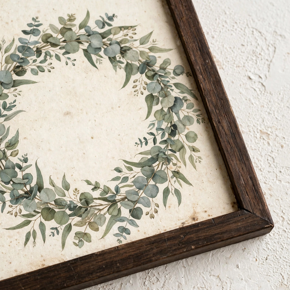 Close-up detail of the Eucalyptus Christmas Wreath print