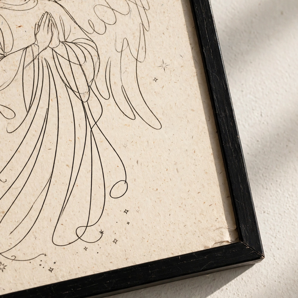 Line Art Angel — Vintage Winter Landscape Poster