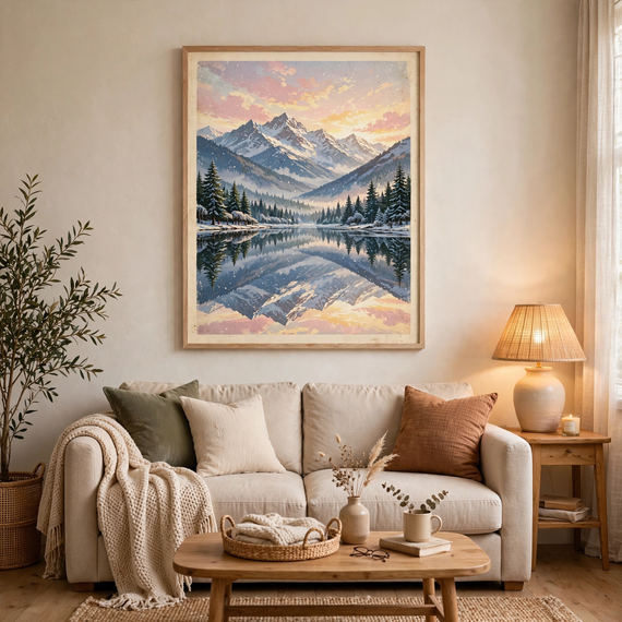 Frozen Lake Reflection — Vintage Winter Landscape Poster