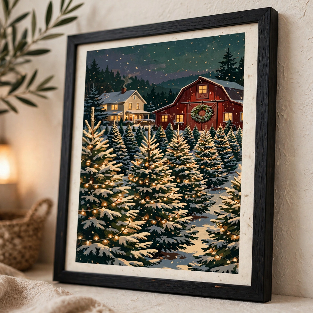 Christmas Tree Farm poster in close-up detail