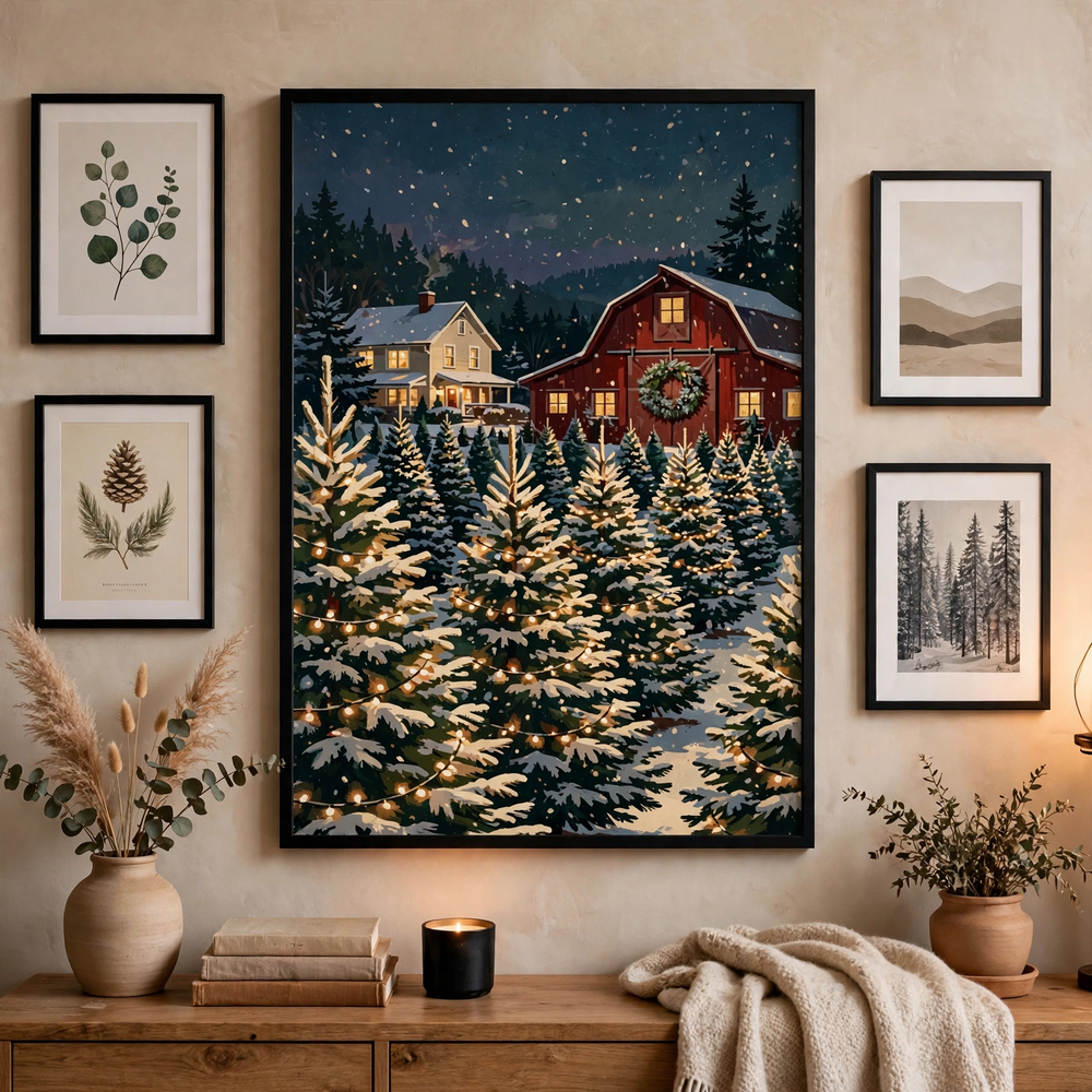 Christmas Tree Farm poster in gallery wall