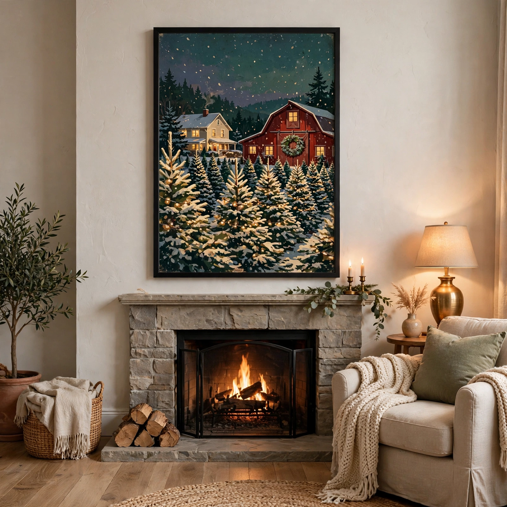 Christmas Tree Farm poster in living room