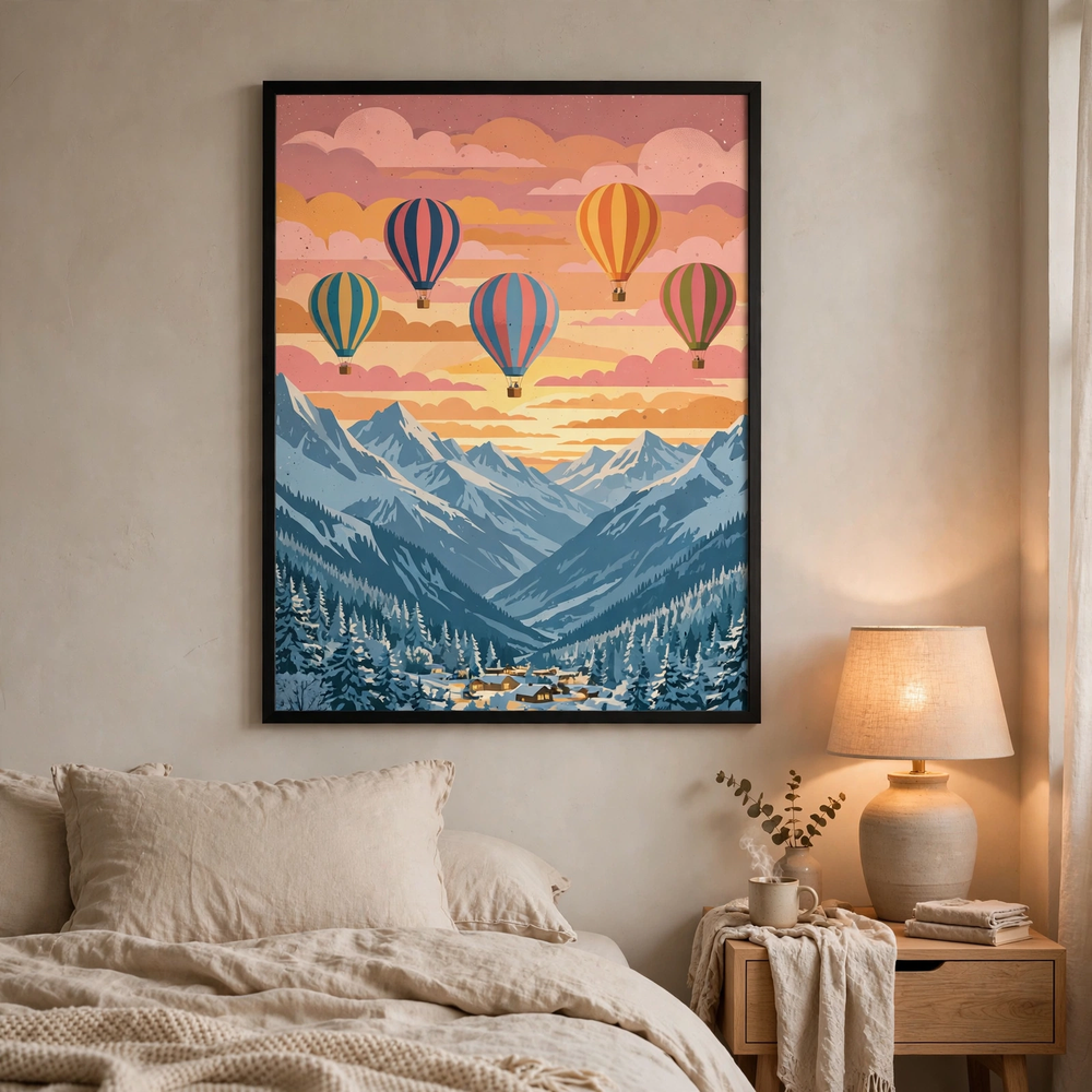 Snowbound Hot Air Balloons poster in bedroom