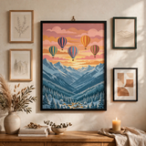 Snowbound Hot Air Balloons poster in gallery wall