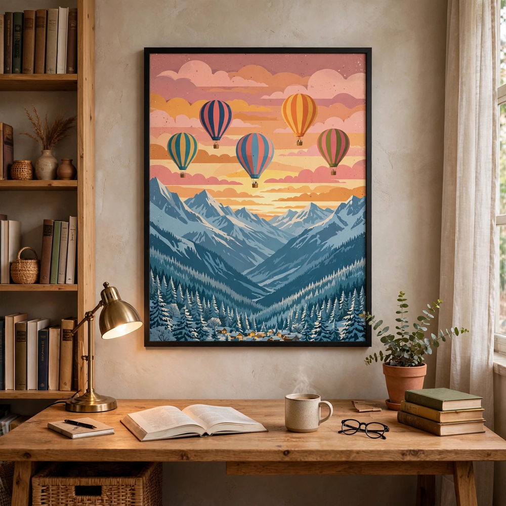 Snowbound Hot Air Balloons poster in home office