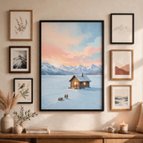 Ice Fishing Hut at Sunrise poster in gallery wall