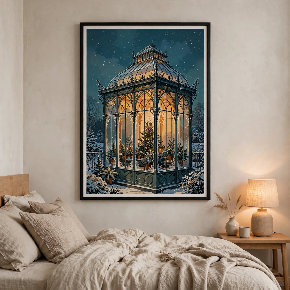 Victorian Glasshouse Christmas poster in bedroom