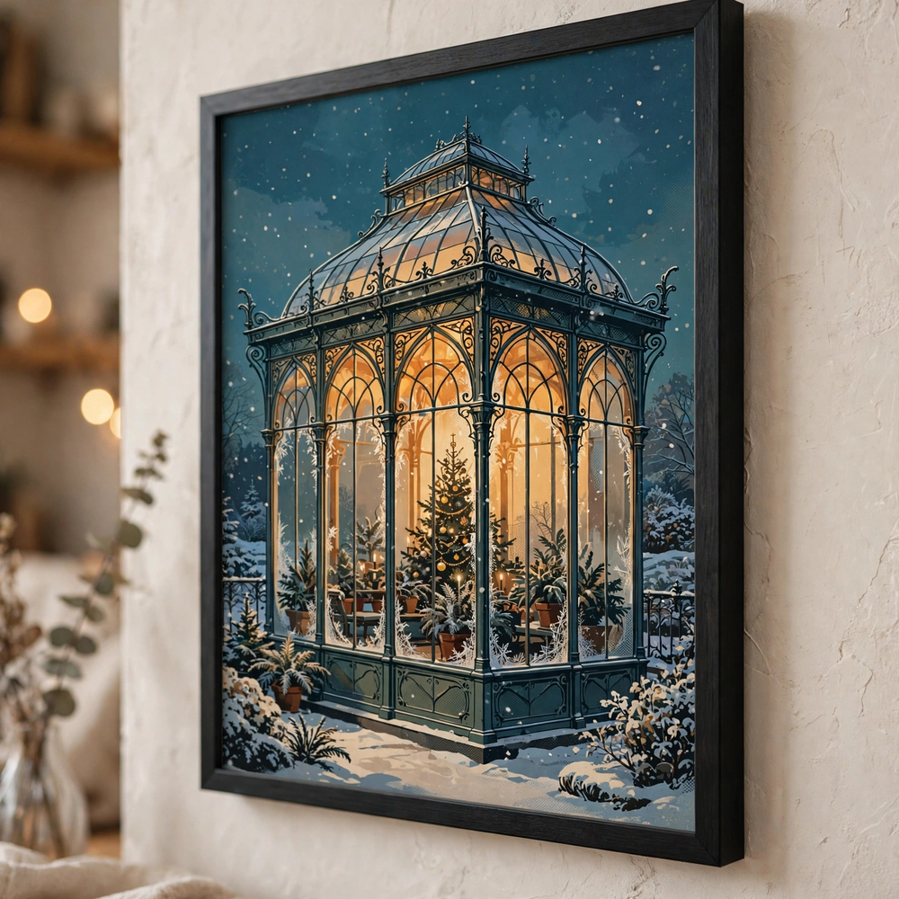 Victorian Glasshouse Christmas poster in close-up detail