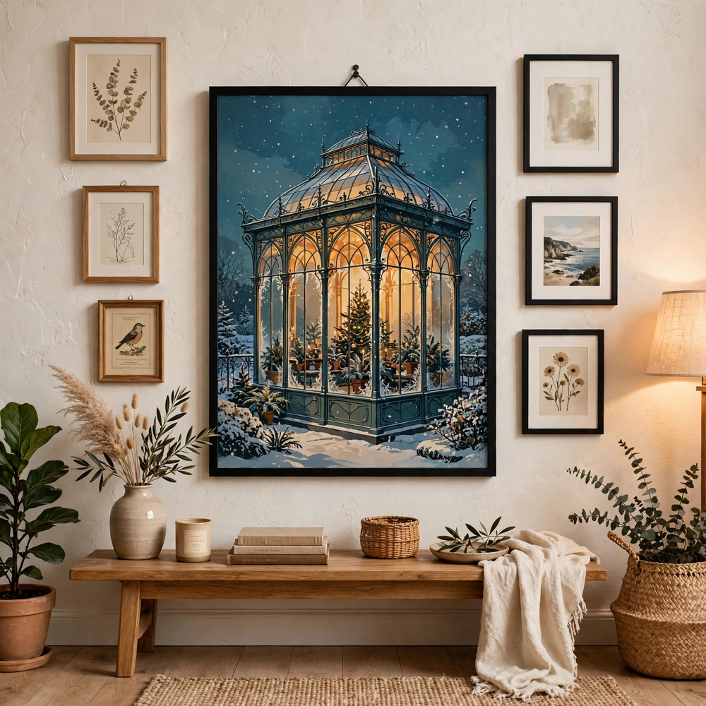 Victorian Glasshouse Christmas poster in gallery wall