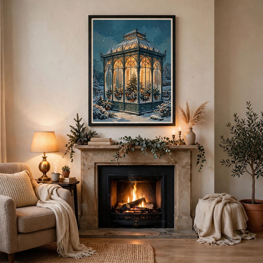 Victorian Glasshouse Christmas poster in living room