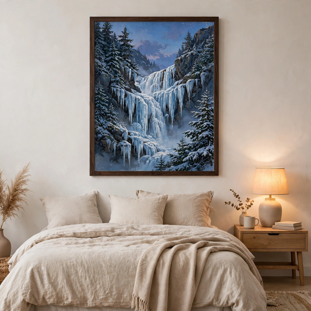 Frozen Waterfall Cathedral poster in bedroom