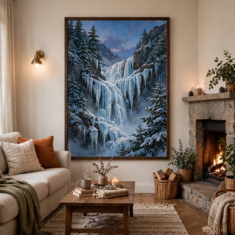 Frozen Waterfall Cathedral poster in living room