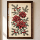 Poinsettia & Pine Botanical poster in close-up detail