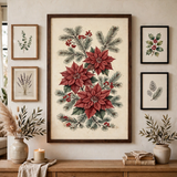 Poinsettia & Pine Botanical poster in gallery wall