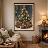 Toy Train Under the Tree poster in living room
