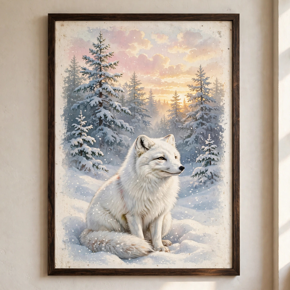 Arctic Fox at Dawn poster in close-up detail
