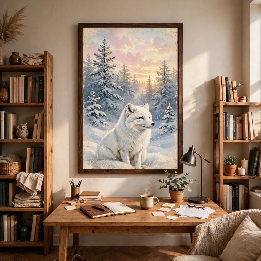 Arctic Fox at Dawn poster in home office