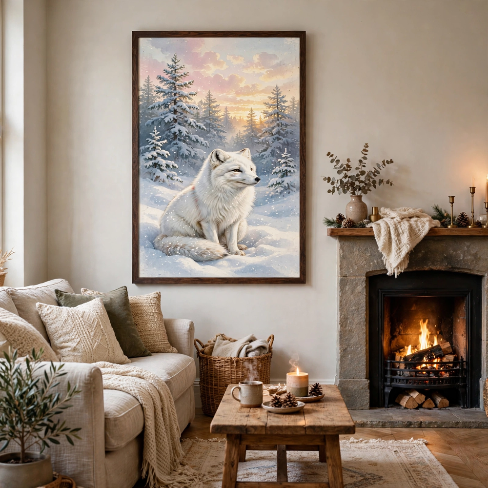 Arctic Fox at Dawn poster in living room