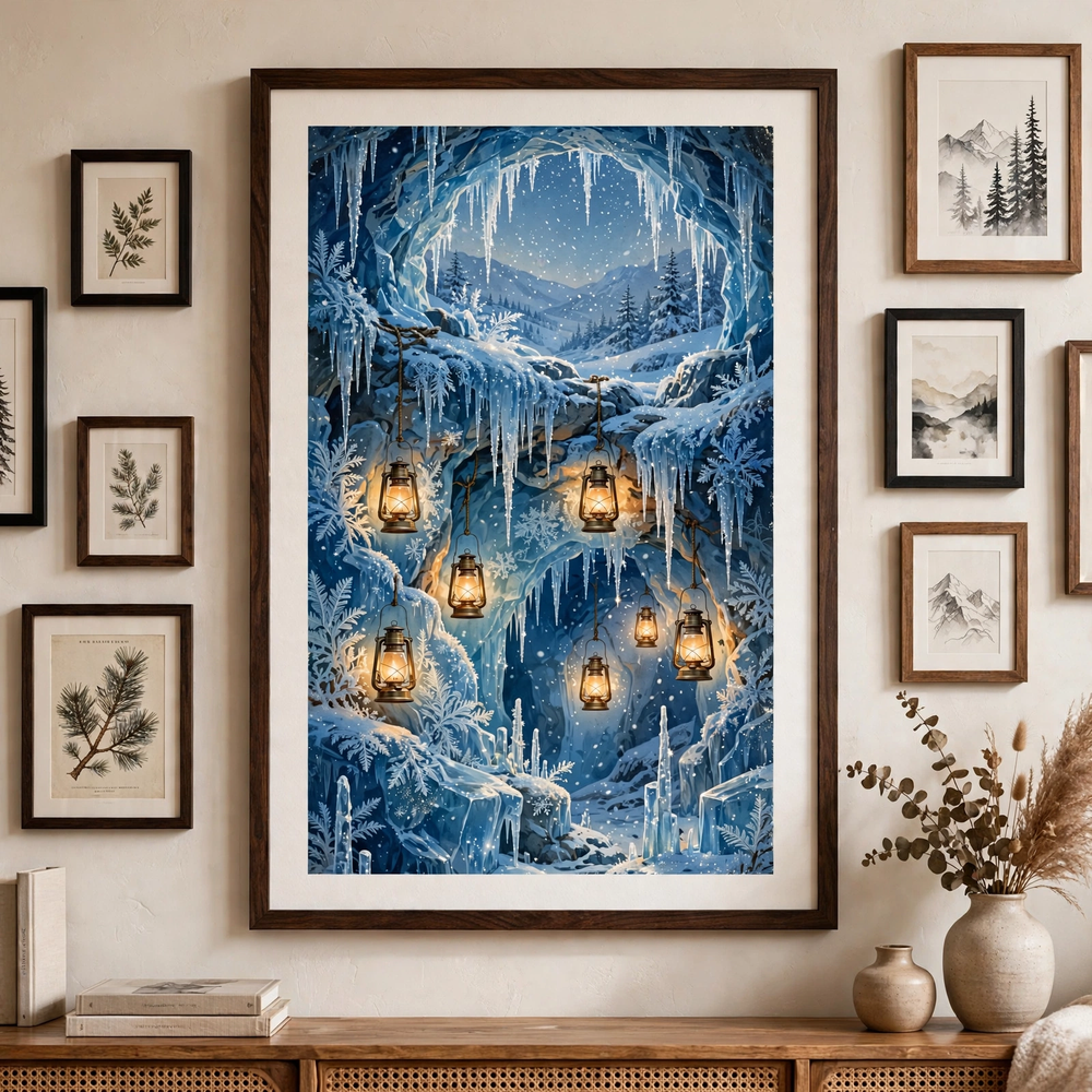 Ice Cave Lantern Glow poster in gallery wall