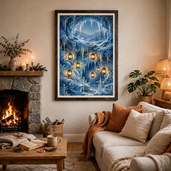Ice Cave Lantern Glow poster in living room