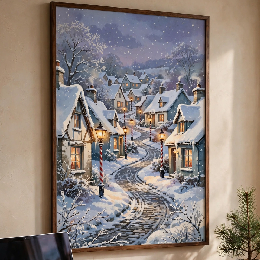 Candy Cane Lantern Lane poster in a home office