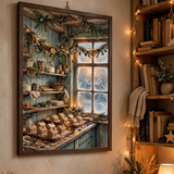 Mrs. Claus's Gingerbread Bakery poster in a home office