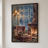 Fireside Reading Nook poster in a minimalist bedroom
