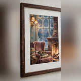 Close-up detail of Fireside Reading Nook poster print quality