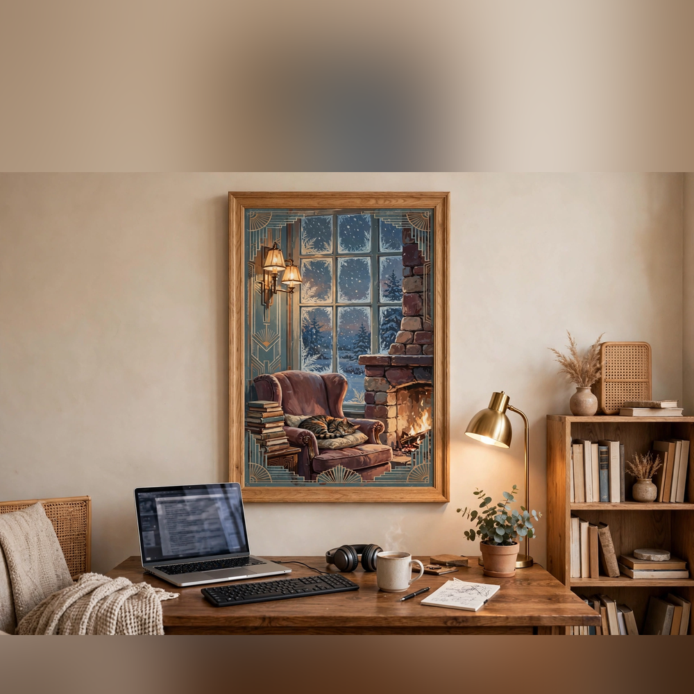 Fireside Reading Nook poster in a home office