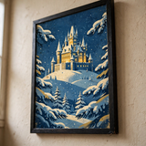 Close-up detail of Snowy Castle on the Hill poster print quality