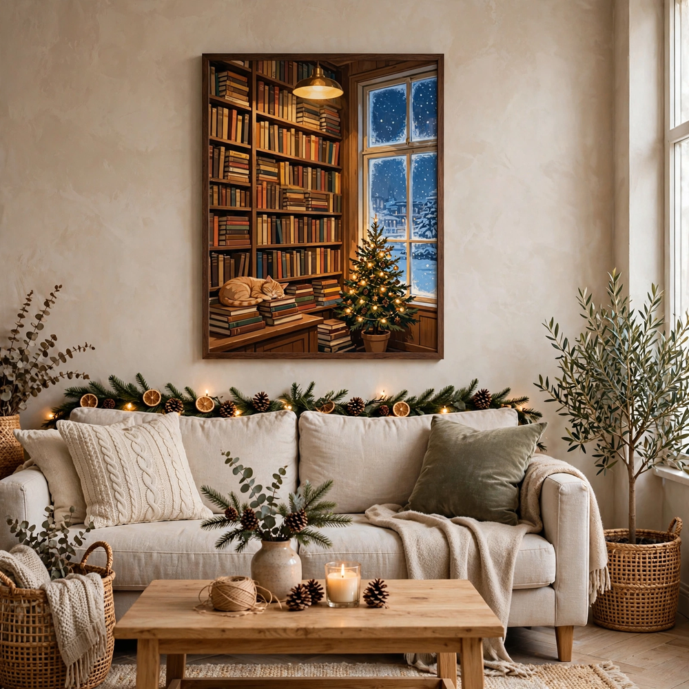 The Winter Bookshop poster in living room